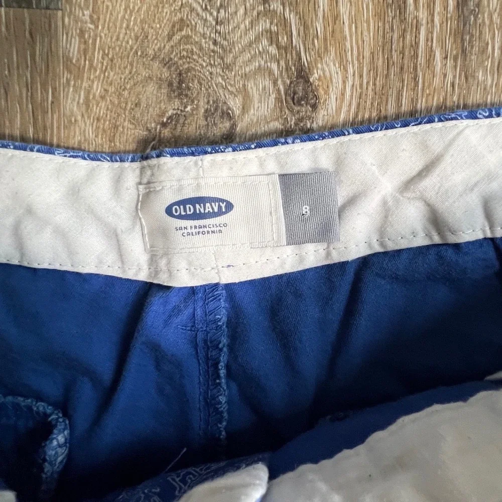 Old Navy‎ Chino Shorts Women 8 Blue Sea Urchin Coral Print Coastal Summer Casual